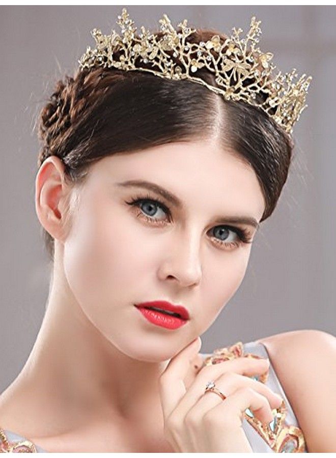 Adult Tiaras And Crowns Gold Wedding Princess Queen Crown Baroque Vintage Rhinestone Tiara Hair Accessories For Women And Men (Gold)