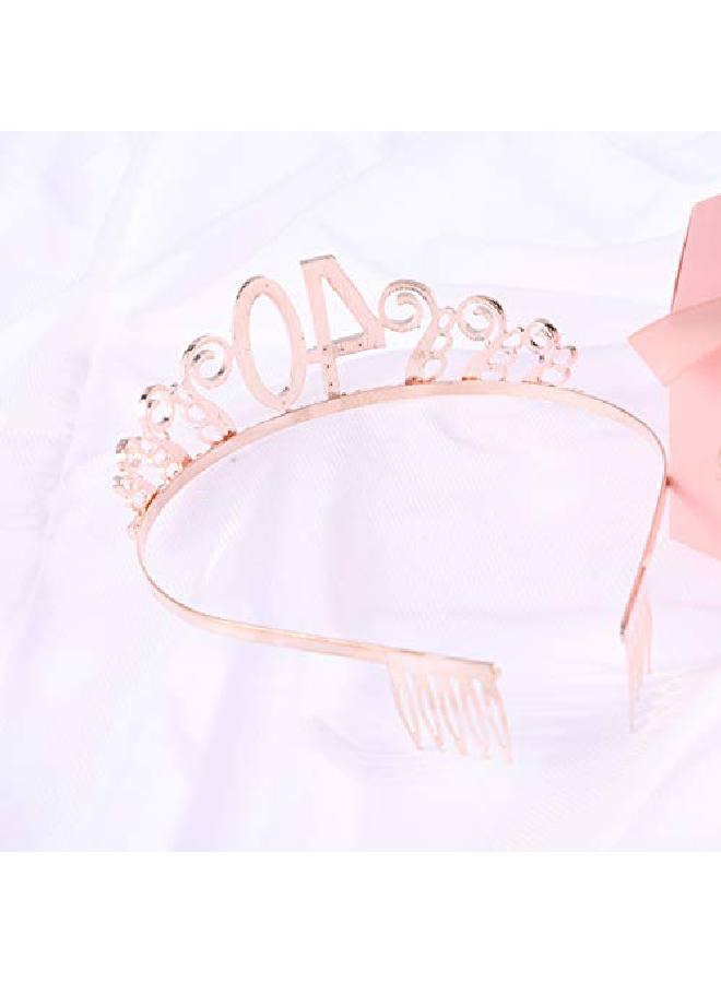 40Th Birthday Tiara Crystal Rhinestone Crown Princess Crown And Tiaras For Women(Rose Gold)