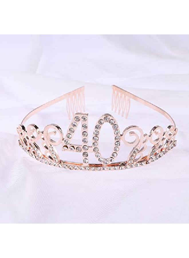 40Th Birthday Tiara Crystal Rhinestone Crown Princess Crown And Tiaras For Women(Rose Gold)