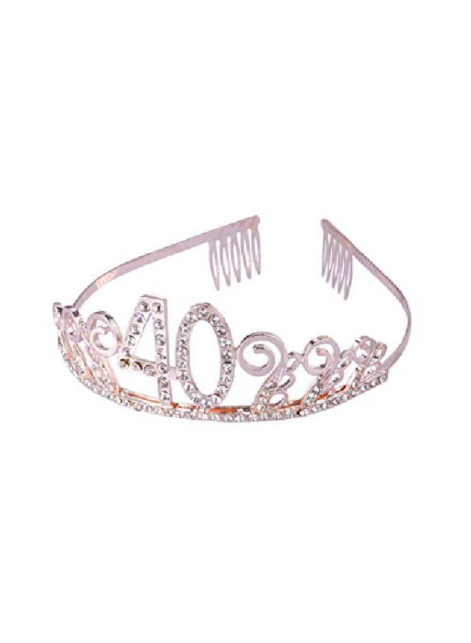 40Th Birthday Tiara Crystal Rhinestone Crown Princess Crown And Tiaras For Women(Rose Gold)