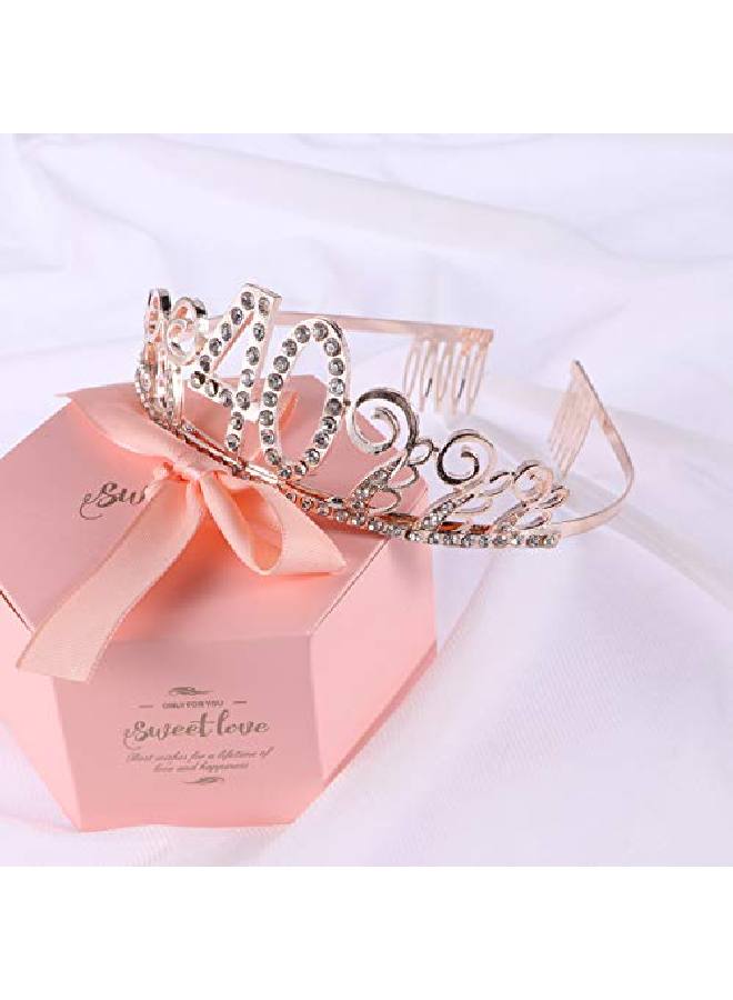 40Th Birthday Tiara Crystal Rhinestone Crown Princess Crown And Tiaras For Women(Rose Gold)