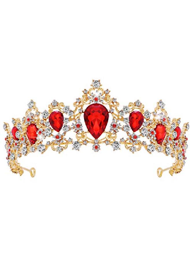 Tiara Crown For Women Rhinestone Queen Crowns Wedding Tiara Crowns Headband (Red)