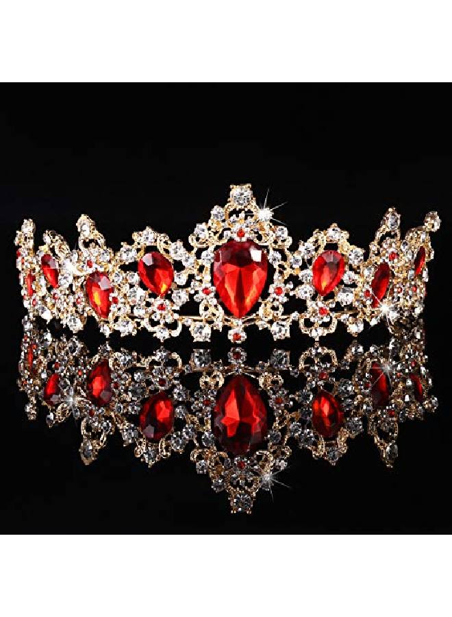 Tiara Crown For Women Rhinestone Queen Crowns Wedding Tiara Crowns Headband (Red)