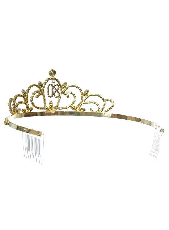 Gold Birthday Party Rhinestone Crystal Tiara Crown 80Th Eighty Eightieth T1319