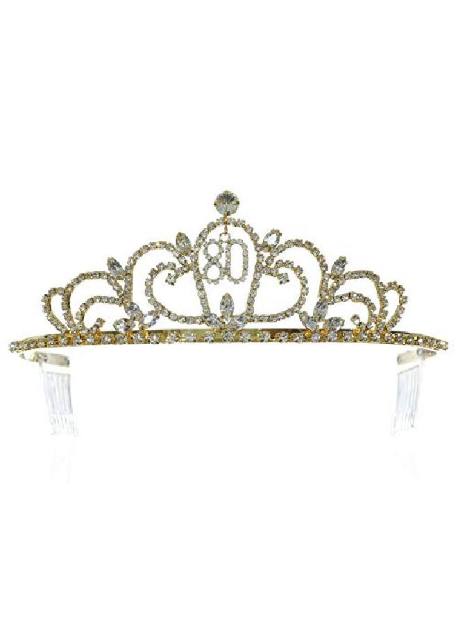 Gold Birthday Party Rhinestone Crystal Tiara Crown 80Th Eighty Eightieth T1319