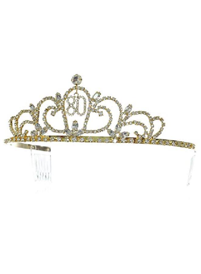 Gold Birthday Party Rhinestone Crystal Tiara Crown 80Th Eighty Eightieth T1319