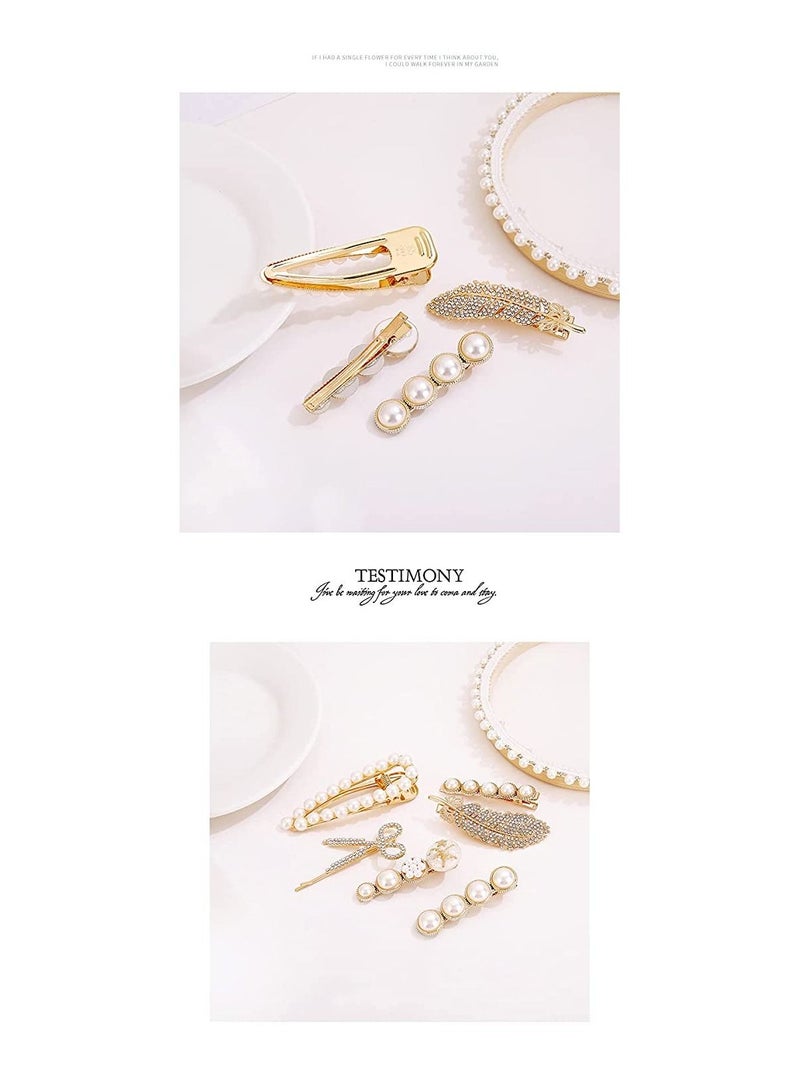 Metal Plastic Pearl Barrettes For Women 11 Pcs