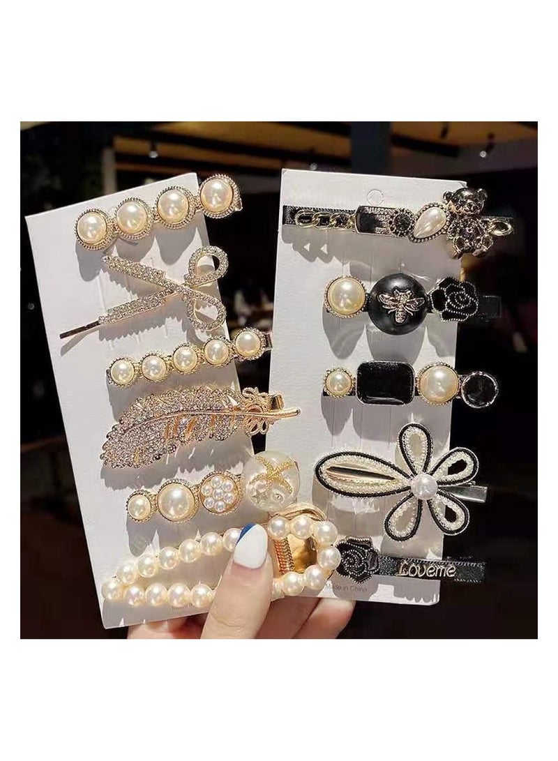 Metal Plastic Pearl Barrettes For Women 11 Pcs