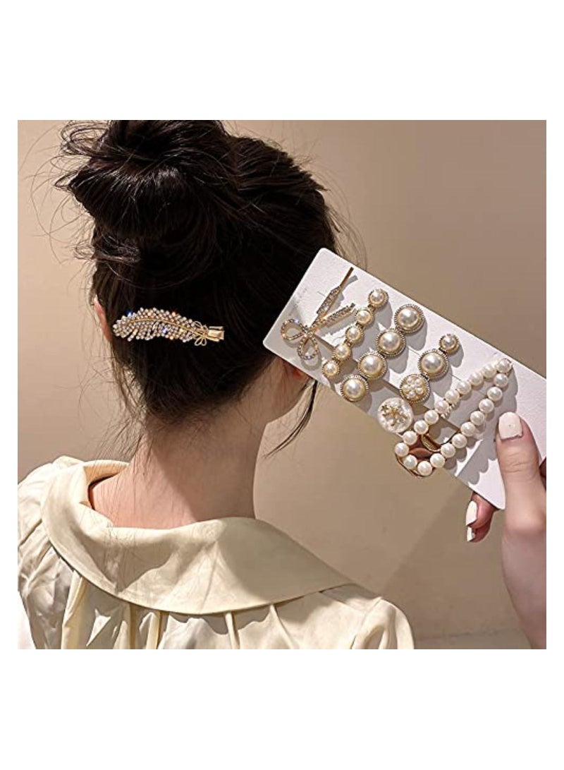 Metal Plastic Pearl Barrettes For Women 11 Pcs