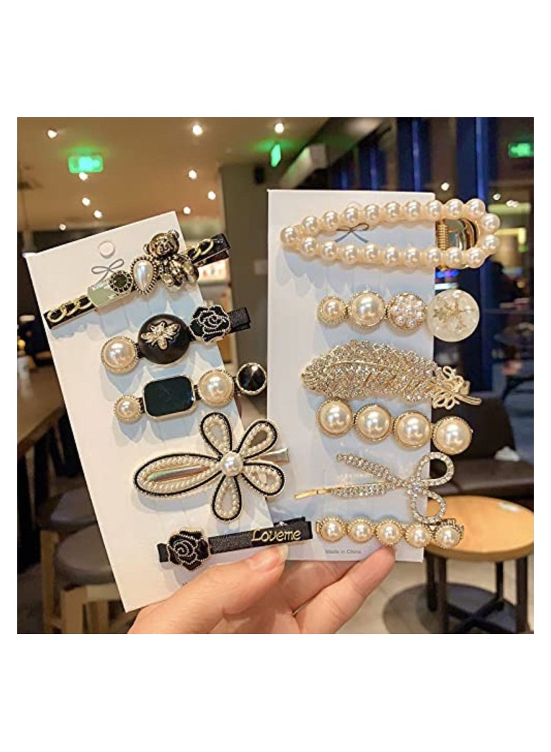Metal Plastic Pearl Barrettes For Women 11 Pcs