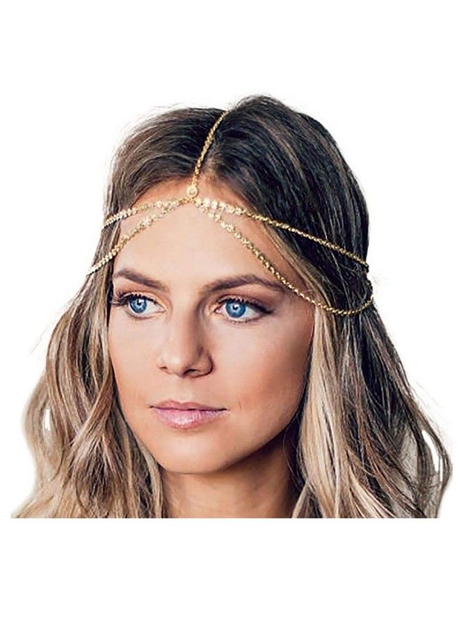 Gold Head Chain Bohemian Hair Jewelry Headpiece Forehead Band Festival Hair Headband Accessories For Women And Girls (Gold)