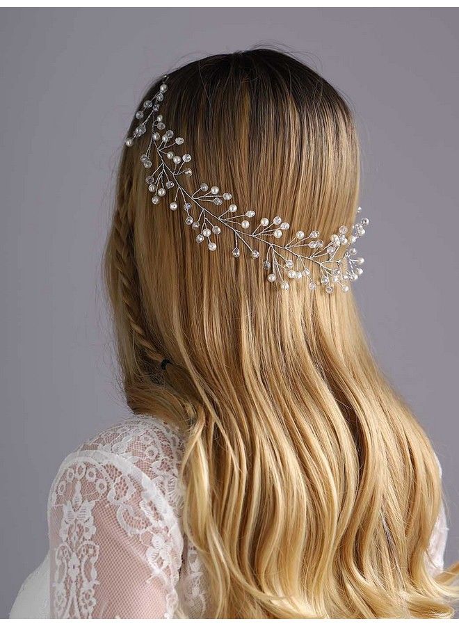 Babys Breath Hair Piece Wedding Hair Vine Silver Rhinestone Headband Bridal Branch Crystal Wreath Crown Bridal Flower Vine Accessories For Bride And Bridesmaid (Silver)