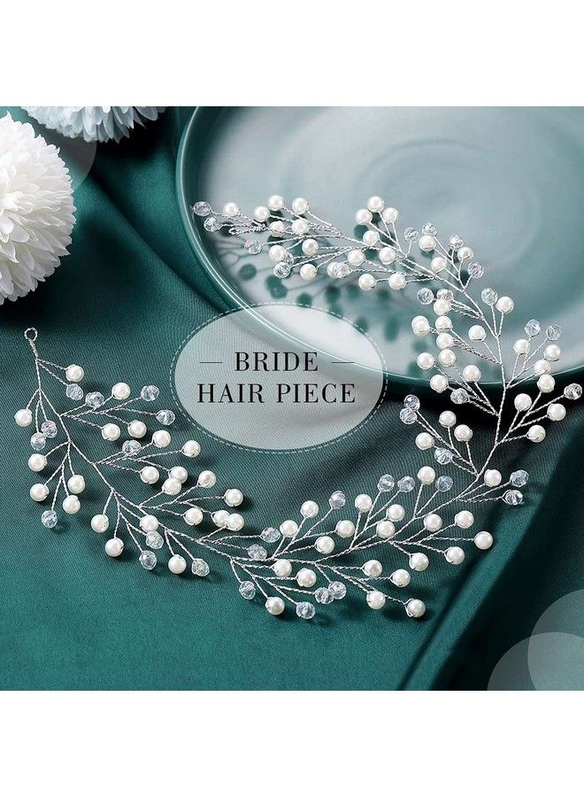 Babys Breath Hair Piece Wedding Hair Vine Silver Rhinestone Headband Bridal Branch Crystal Wreath Crown Bridal Flower Vine Accessories For Bride And Bridesmaid (Silver)