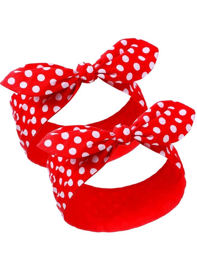 2 Pieces Polka Dot Headband Bandana Headband 50S Costume Hair Accessories Bows Wide Headwrap For Women And Girls (Red Big Dots)