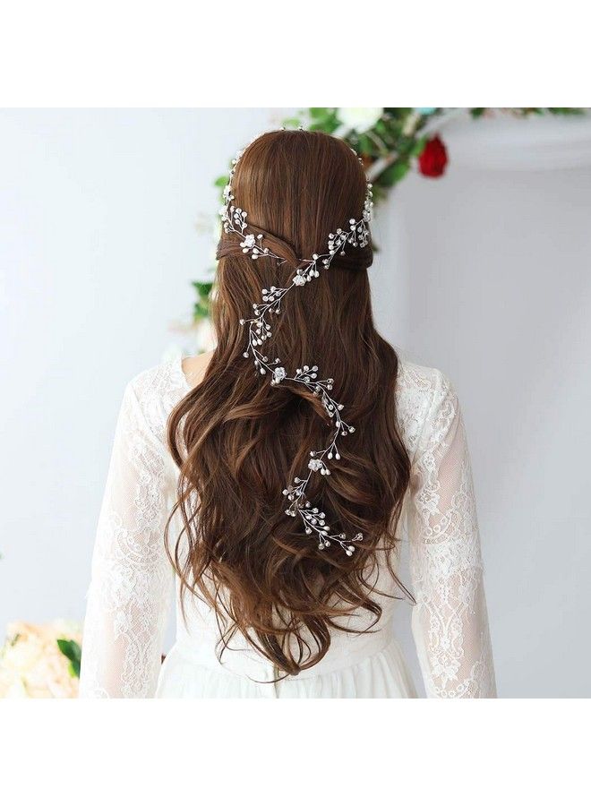 Wedding Hair Vine Long Bridal Headband Hair Accessories For Bride And Bridesmaid (100Cm / 39.3Inches) (Silver)