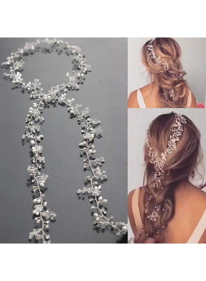 Wedding Hair Vine Long Bridal Headband Hair Accessories For Bride And Bridesmaid (100Cm / 39.3Inches) (Silver)