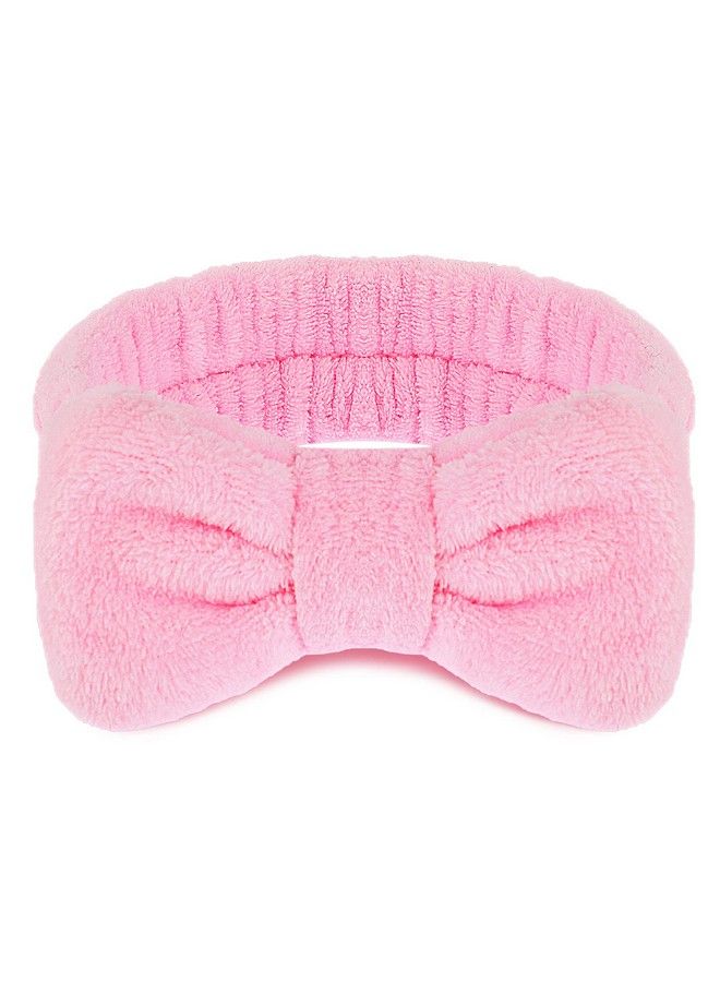 Spa Headband Bowknot Hair Bands Makeup Headbands Women Coral Fleece Elastic Headband Washing Face Hair Wrap For Washing Face Shower Sports Beauty Skincare (Pink)