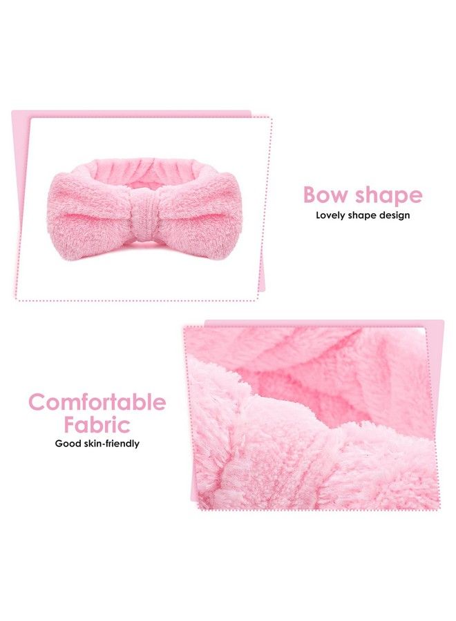 Spa Headband Bowknot Hair Bands Makeup Headbands Women Coral Fleece Elastic Headband Washing Face Hair Wrap For Washing Face Shower Sports Beauty Skincare (Pink)