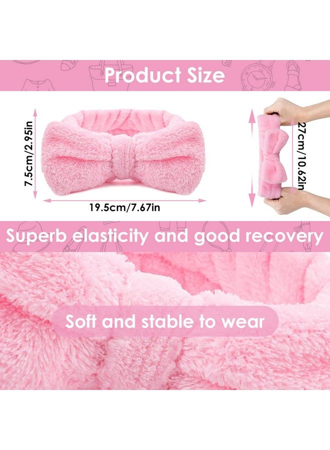 Spa Headband Bowknot Hair Bands Makeup Headbands Women Coral Fleece Elastic Headband Washing Face Hair Wrap For Washing Face Shower Sports Beauty Skincare (Pink)