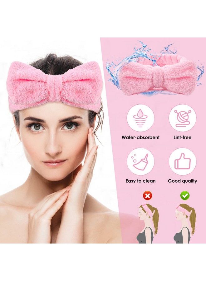 Spa Headband Bowknot Hair Bands Makeup Headbands Women Coral Fleece Elastic Headband Washing Face Hair Wrap For Washing Face Shower Sports Beauty Skincare (Pink)