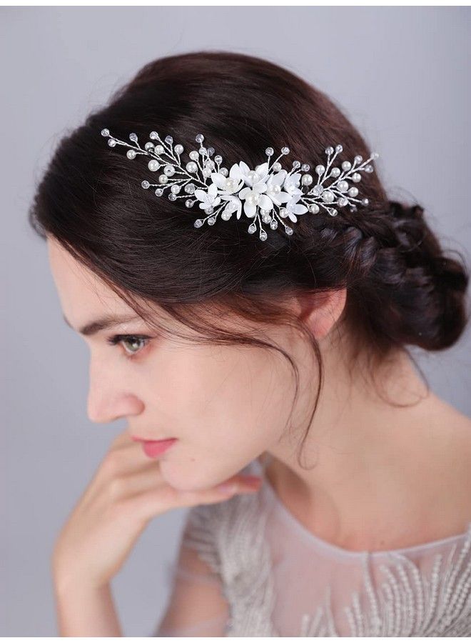 Bride Flower Wedding Hair Vine Bridal Pearl Headband Headpieces Hair Accessories For Women And Girls