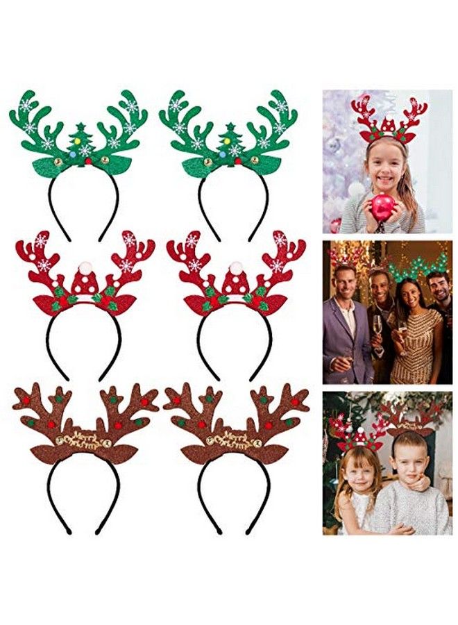 New Year Reindeer Antlers Headband Hair Hoops Reindeer Party Supplies Christmas Headwear Reindeer Headbands for Masquerade Cosplay Party Gift6 PCS