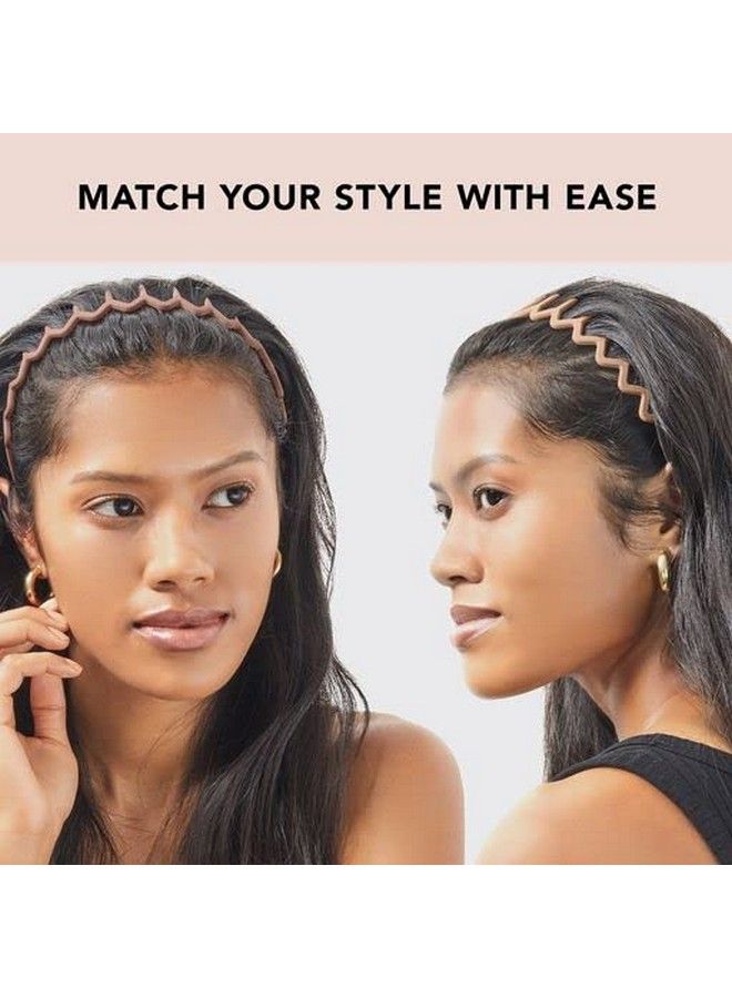 Zig Zag Headbands Recycled Plastic Hair Band For Men & Women ; Classic 90S Headband & Hairband ; Mens Headband ; Wavy Headband With Teeth ; Hair Headbands For Women 2Pc (Neutral)