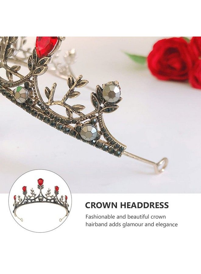 Baroque Queen Tiara Retro Rhinestone Wedding Bridal Crown Princess Jeweled Hair Accessories For Women (Red)