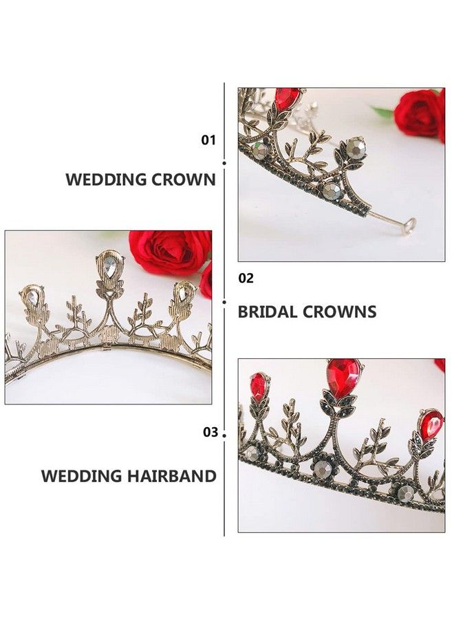 Baroque Queen Tiara Retro Rhinestone Wedding Bridal Crown Princess Jeweled Hair Accessories For Women (Red)