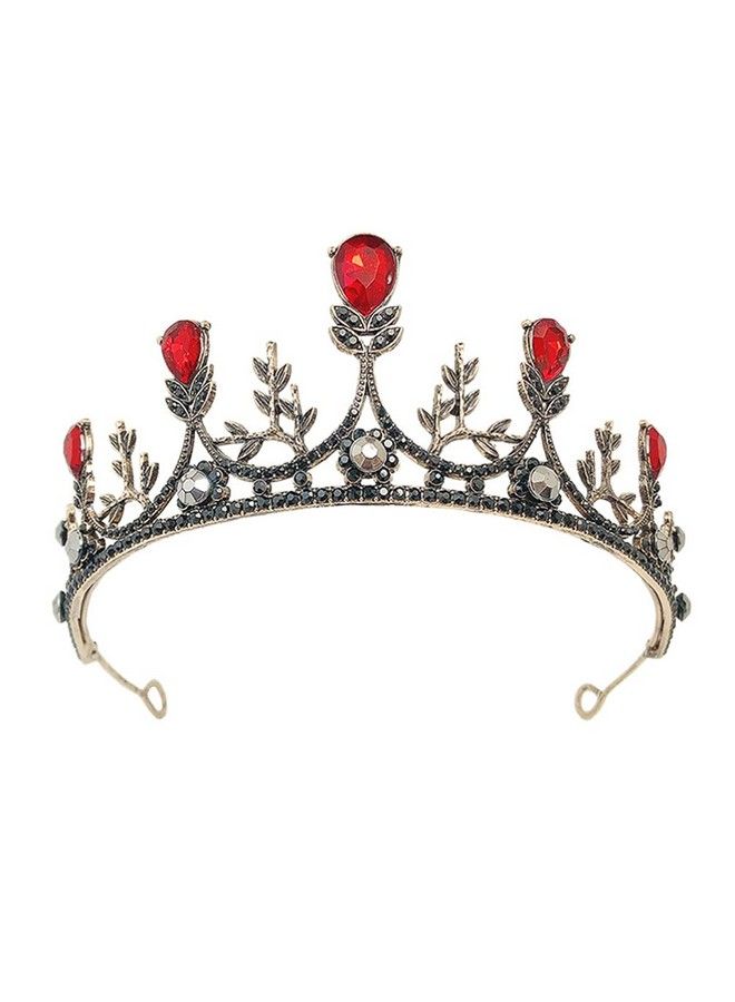 Baroque Queen Tiara Retro Rhinestone Wedding Bridal Crown Princess Jeweled Hair Accessories For Women (Red)