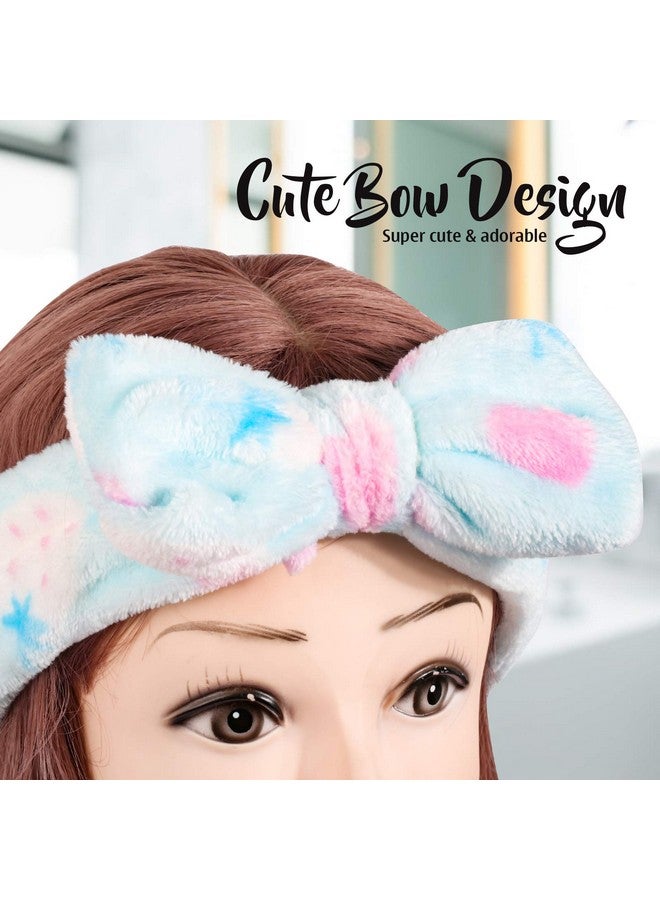 Eenitor 9Pcs Bow Headbands Soft Carol Fleece Hairlace Hairbands For Washing Face Makeup Shower Women Fuzzy Headbands Spa Party Headbands