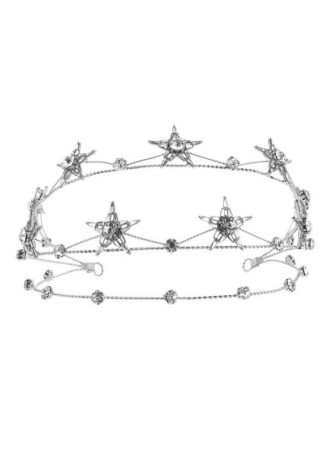 Eaupretty Bling Rhinestone Star Crown Star Crystal Tiara And Crown Bridal Headpiece Alloy Hairband Wedding Jewelry For Women Girls Silver