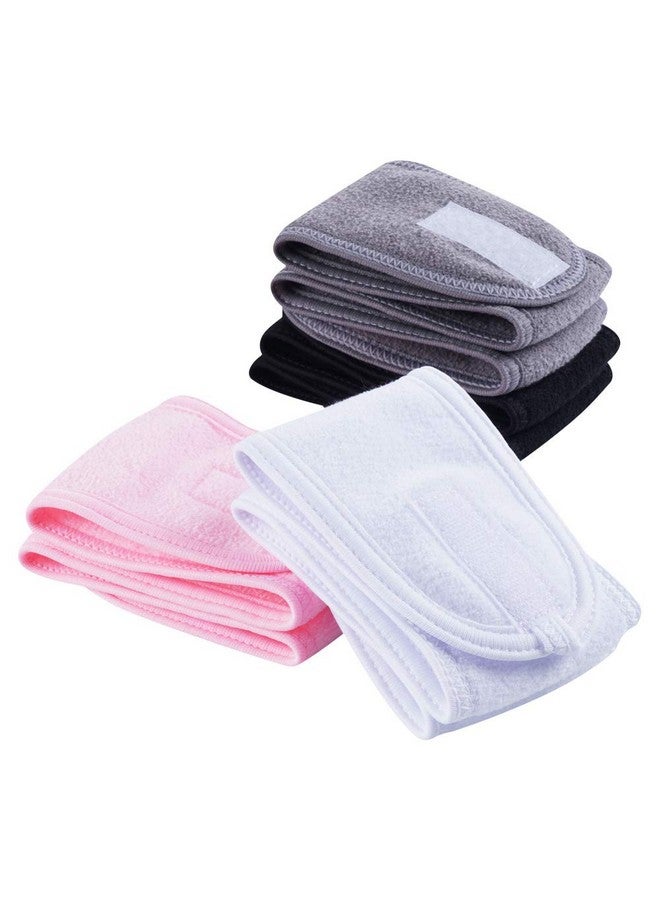 4 Pcs Facial Spa Headbands(White Black Pink，Gray)， Makeup Shower Bath Wrap Sport Headband Terry Cloth Stretch Towel With Magic Tape