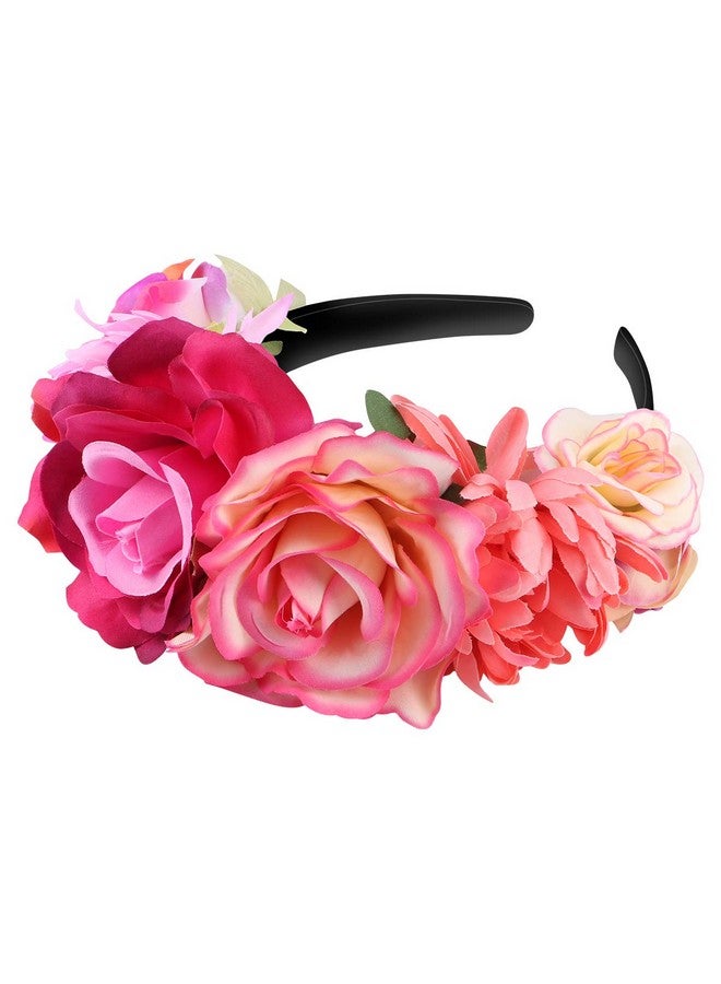 Mexican Flower Headband Rose Flower Crown Wedding Headband Headdress For Halloween Masquerade Party Cosplay Headdress