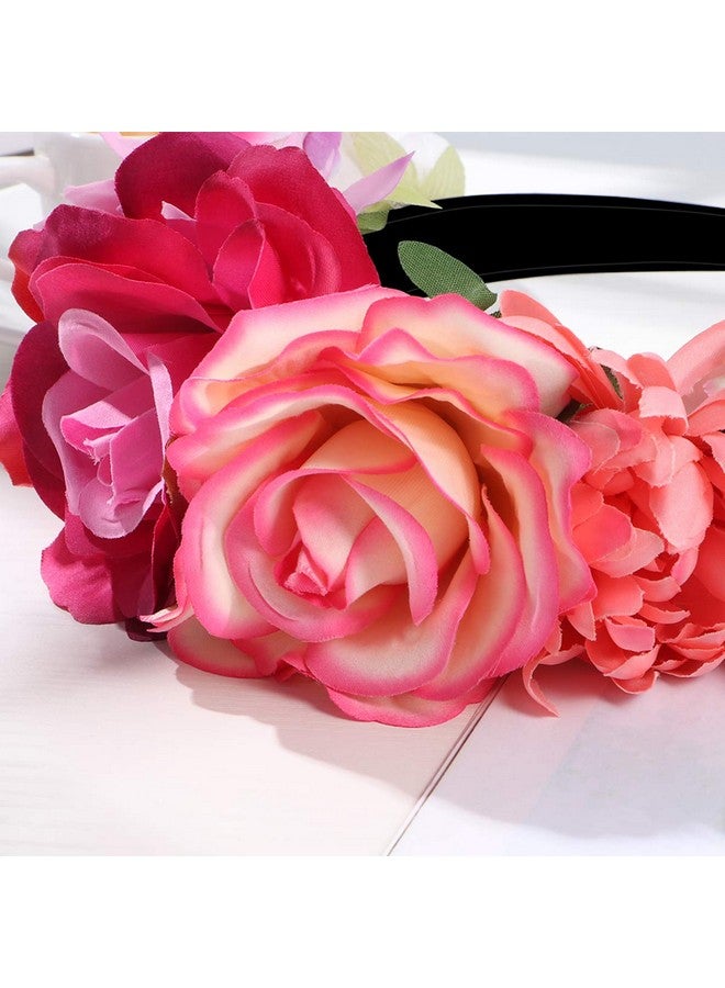 Mexican Flower Headband Rose Flower Crown Wedding Headband Headdress For Halloween Masquerade Party Cosplay Headdress