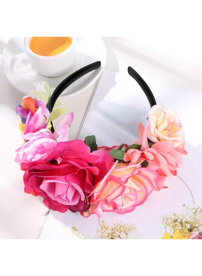 Mexican Flower Headband Rose Flower Crown Wedding Headband Headdress For Halloween Masquerade Party Cosplay Headdress