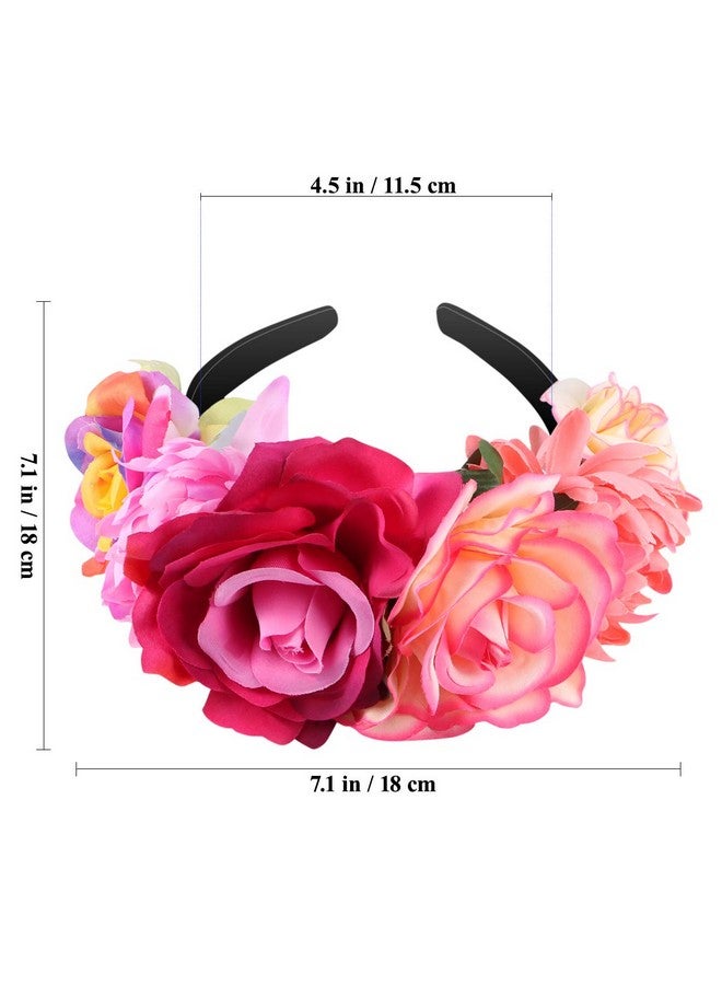 Mexican Flower Headband Rose Flower Crown Wedding Headband Headdress For Halloween Masquerade Party Cosplay Headdress
