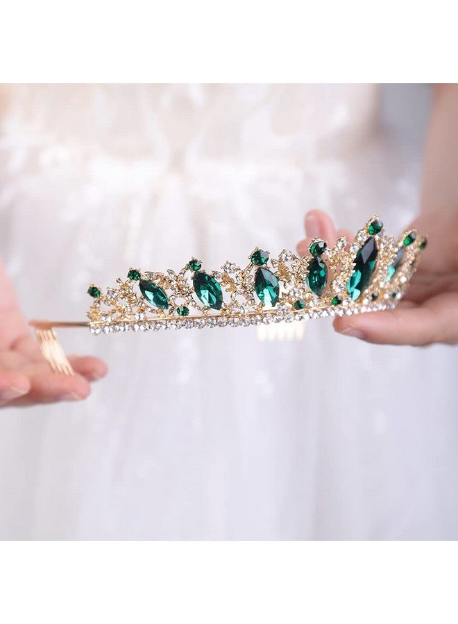 Crystal Tiara With Comb For Women Queen Crown Wedding Bridal Party (Green)