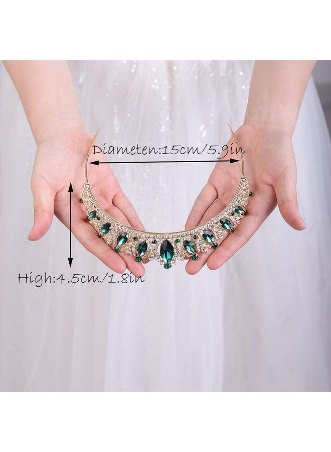 Crystal Tiara With Comb For Women Queen Crown Wedding Bridal Party (Green)