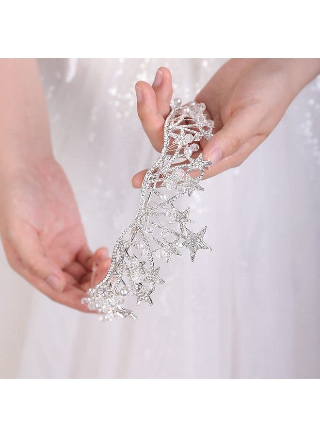 Crystal Pearl Queen Tiara For Women And Girls Sparkling Headpiece (Silver)