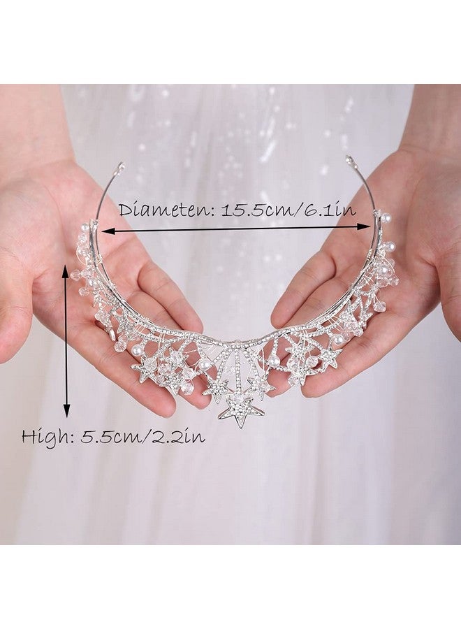 Crystal Pearl Queen Tiara For Women And Girls Sparkling Headpiece (Silver)