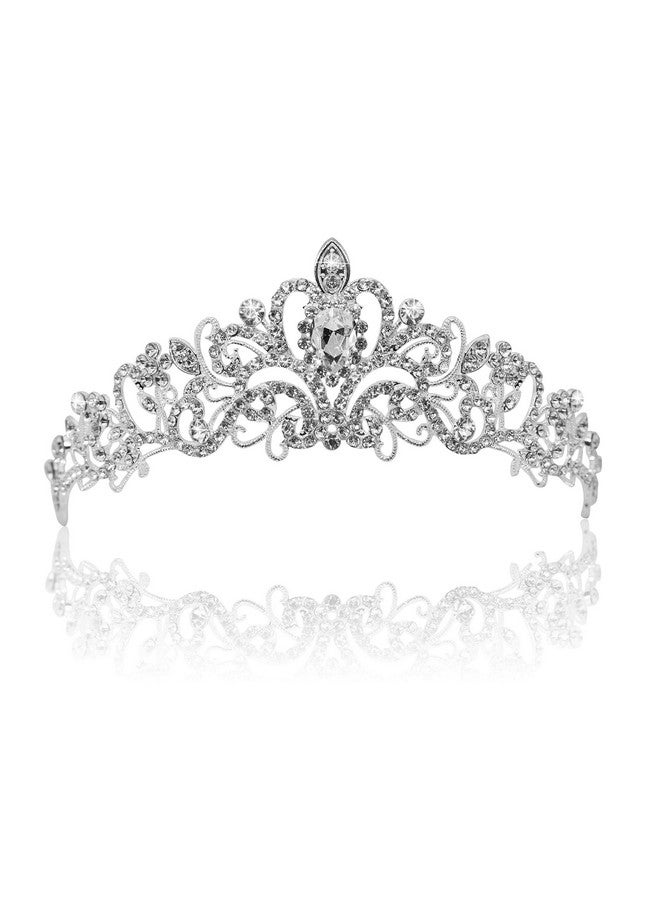 Crystal Tiara Silver Crown Headband Headpiece Rhinestone Hair Jewelry Decor For Women Ladies Little Girls Bridal Bride Princess Birthday Wedding Pageant Prom Halloween Costume Party