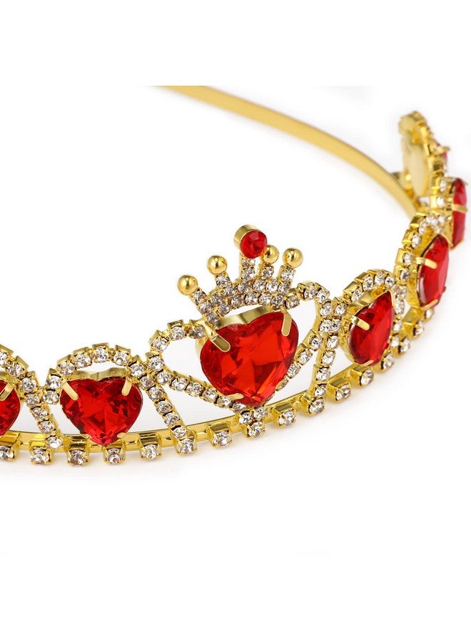 Queen Tiaras And Crown For Women Red Heart Tiara Rhinestone Bridal Headpiece Jewelry Headband Costume