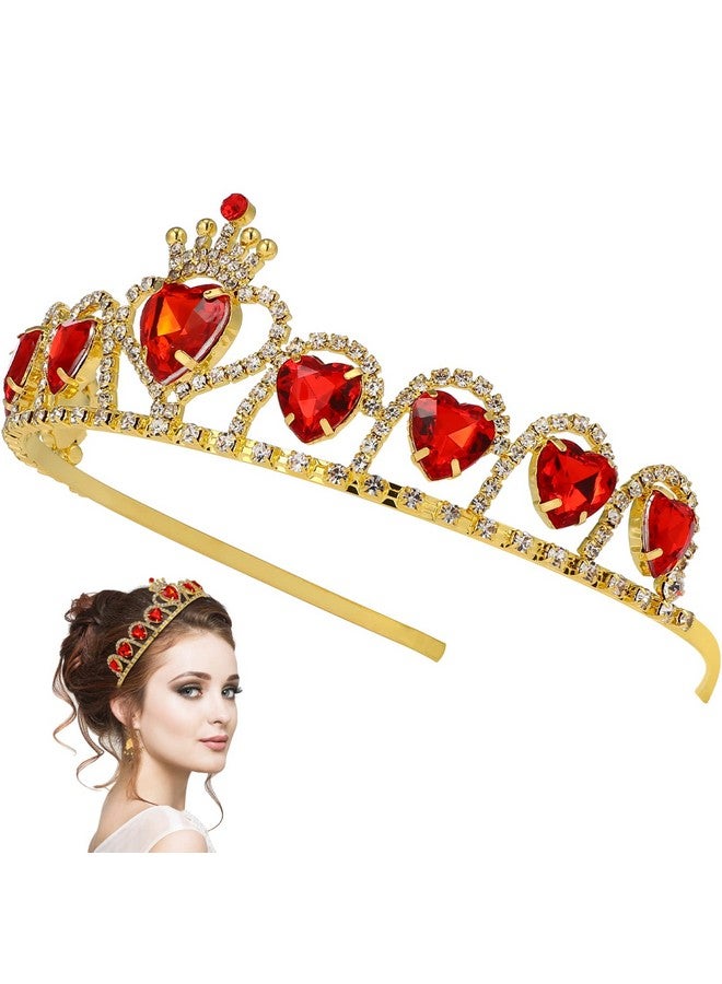 Queen Tiaras And Crown For Women Red Heart Tiara Rhinestone Bridal Headpiece Jewelry Headband Costume