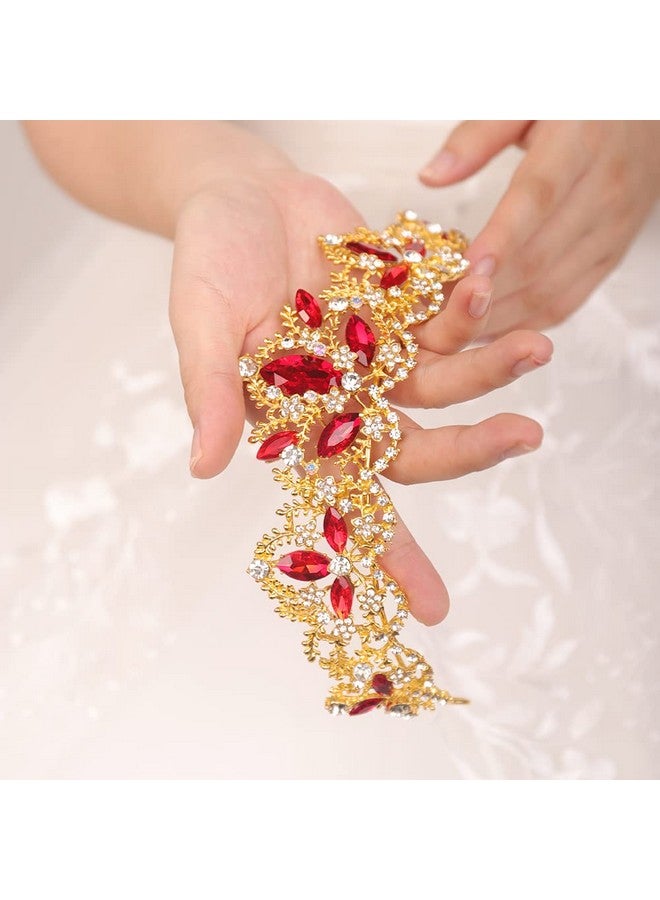 Gold Tiara And Crown For Women Red Gem Crown Rhinestone Queen Headband For Wedding Crystal Wedding Hair Accessories For Bachelor Party Pageant Prom Halloween Costume