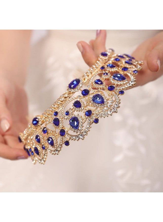 Navy Blue Crystal Rhinestones Baroque Queen Crowns And Tiaras With Comb Wedding Bridal Headband Hair Accessories For Bachelor Party Wedding Prom