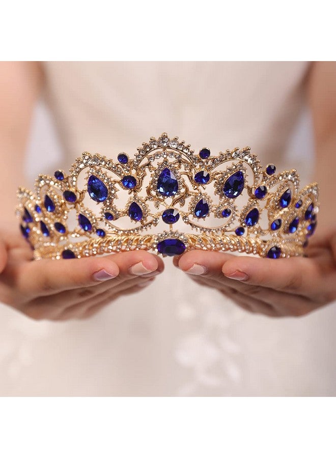 Navy Blue Crystal Rhinestones Baroque Queen Crowns And Tiaras With Comb Wedding Bridal Headband Hair Accessories For Bachelor Party Wedding Prom