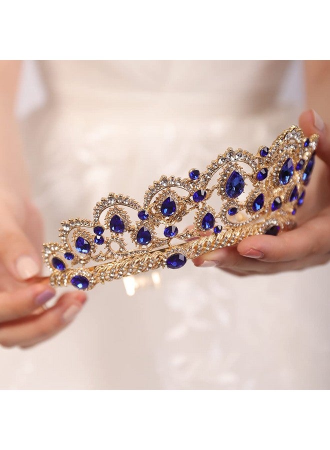 Navy Blue Crystal Rhinestones Baroque Queen Crowns And Tiaras With Comb Wedding Bridal Headband Hair Accessories For Bachelor Party Wedding Prom
