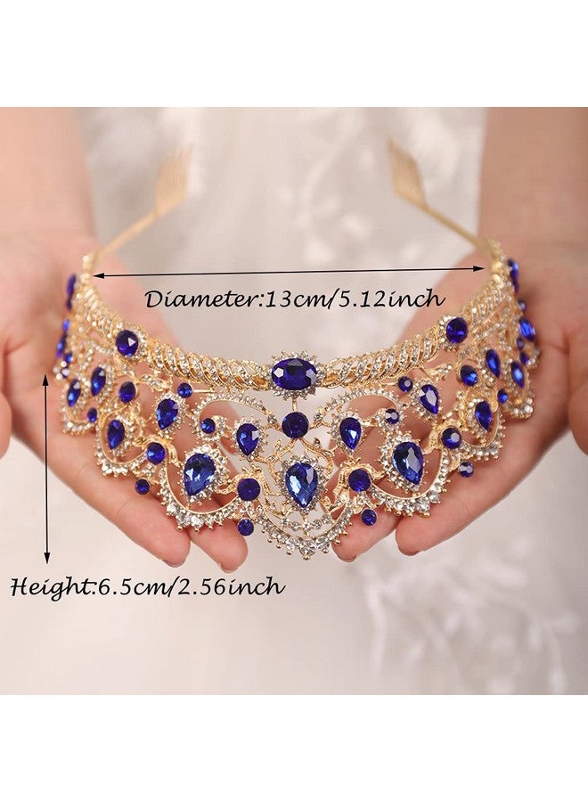 Navy Blue Crystal Rhinestones Baroque Queen Crowns And Tiaras With Comb Wedding Bridal Headband Hair Accessories For Bachelor Party Wedding Prom