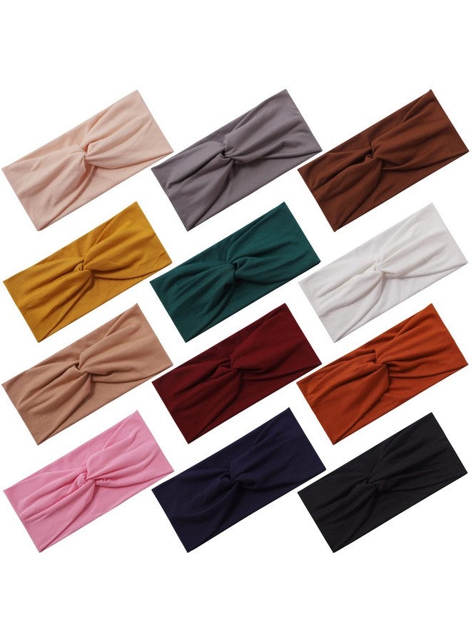 Anleding 12 Pcs Stretchy Headbands For Women Absorbed Sport Headband Soft Twist Knotted Headbands For Daily Life Yoga Workout